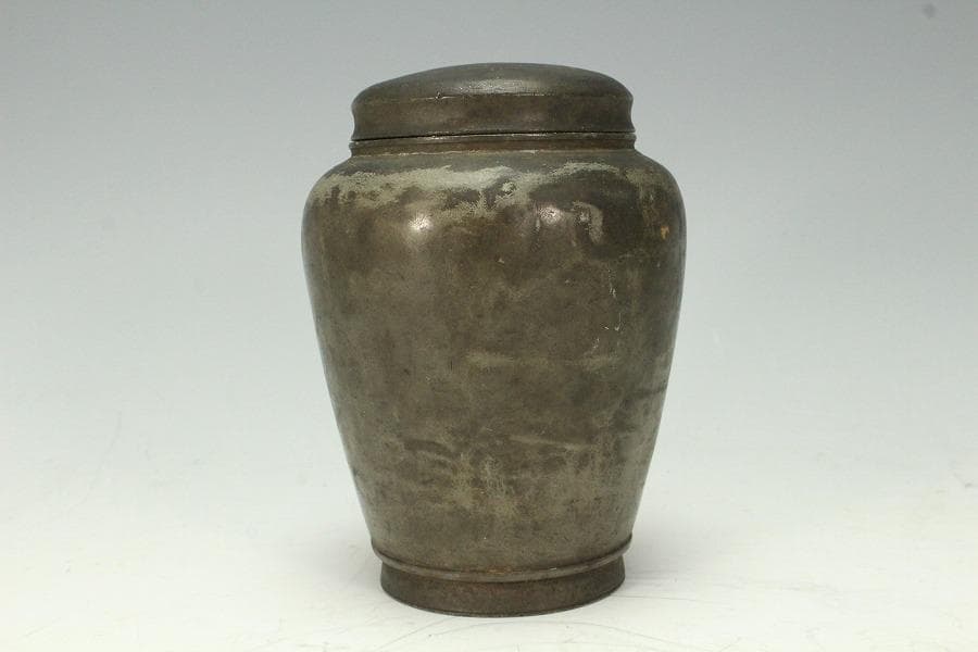 中国美術 煎茶 唐物 古錫 茶入 尚天泰造 時代物 古美術(K-YC457)