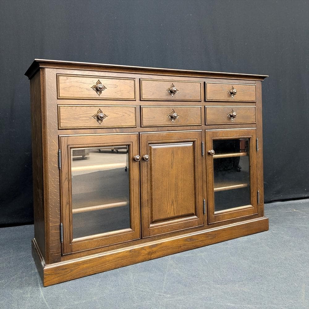 美品　えぞ民芸　花柄サイドボード　キャビネット　リビングボード　飾り棚　民藝