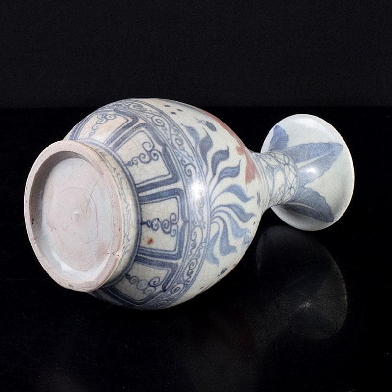 中国　青花釉裏紅　魚藻文　玉壺春瓶　C　7043