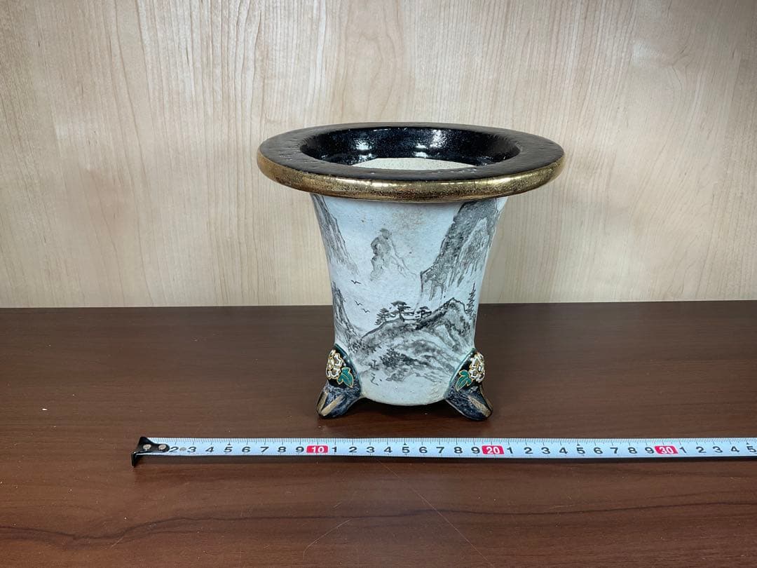 「時代物蘭鉢」　山水図盆栽植木鉢