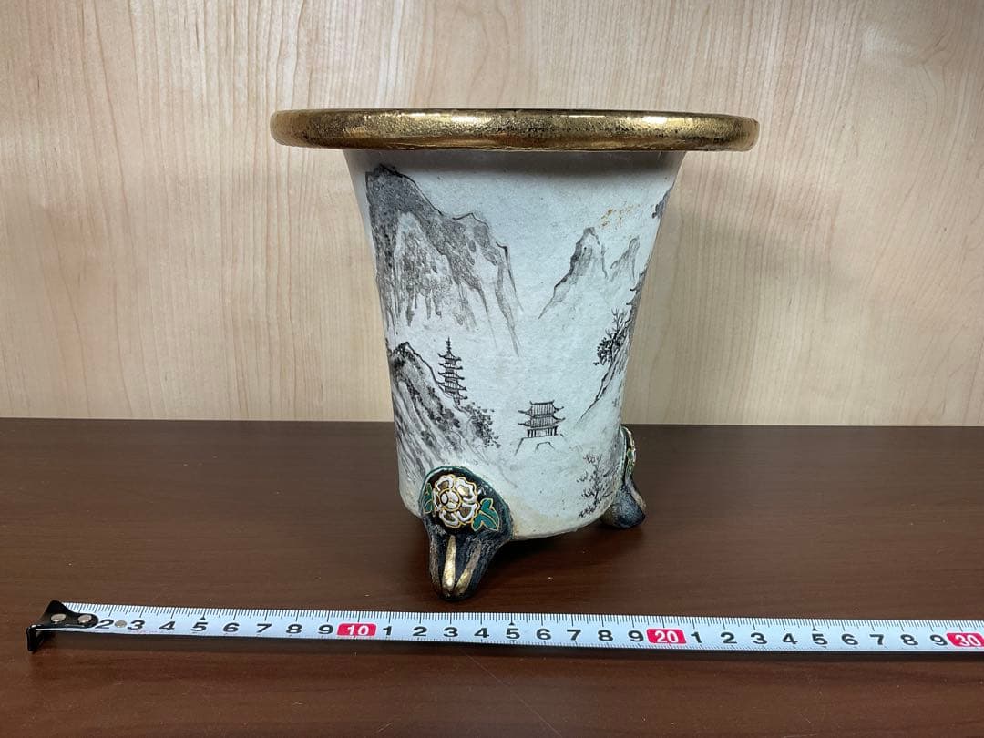 「時代物蘭鉢」　山水図盆栽植木鉢