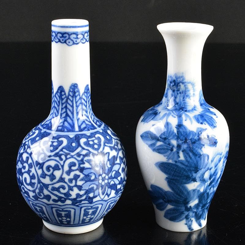 中国　景徳鎮製銘　成化銘　青花　花文瓶　小瓶　2点まとめて　V　R6672