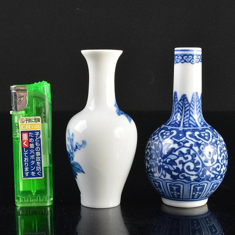中国　景徳鎮製銘　成化銘　青花　花文瓶　小瓶　2点まとめて　V　R6672