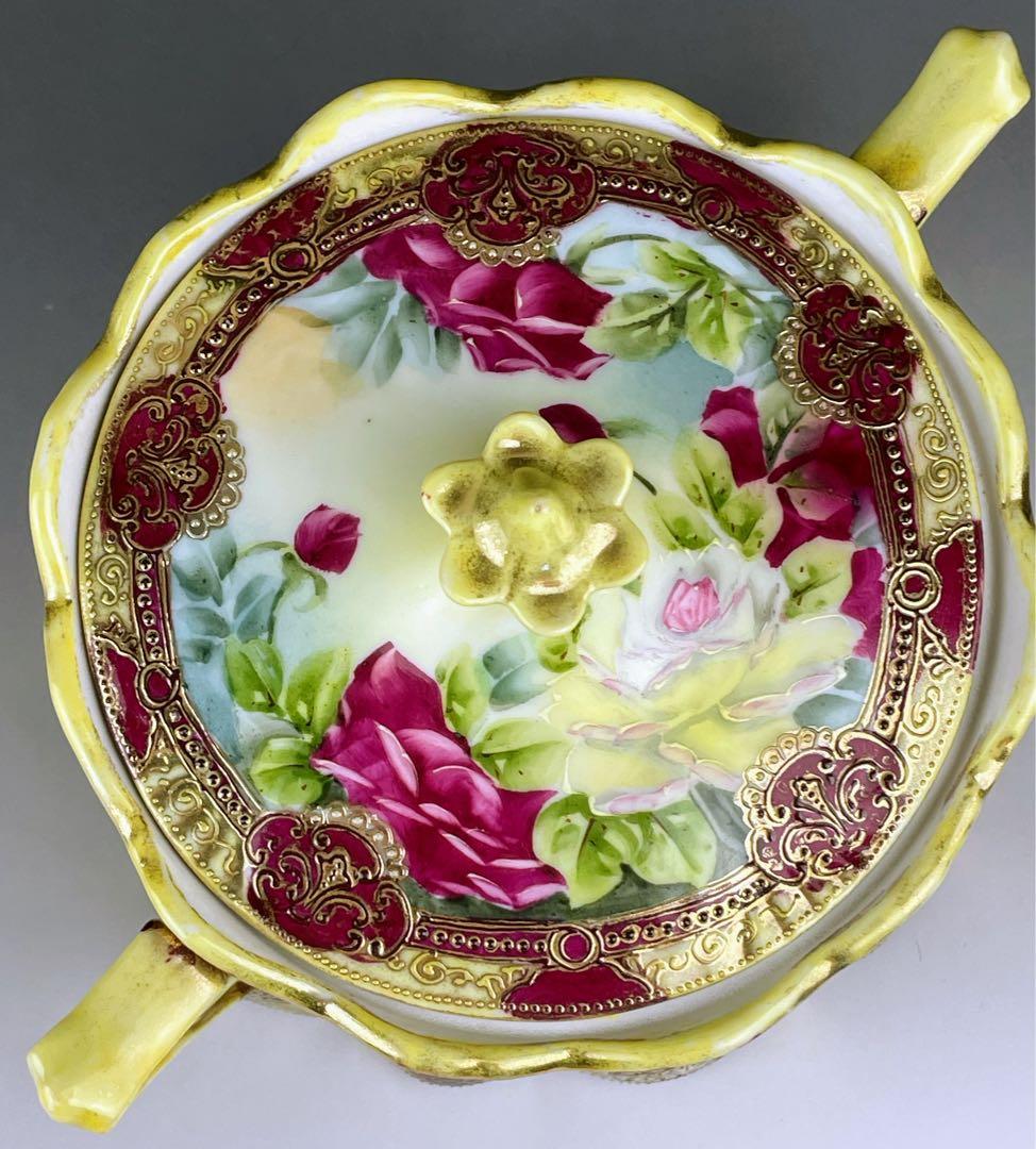 【希少】オールドノリタケ 約２３cm 薔薇紋 ビスケットジャー メープルリーフ