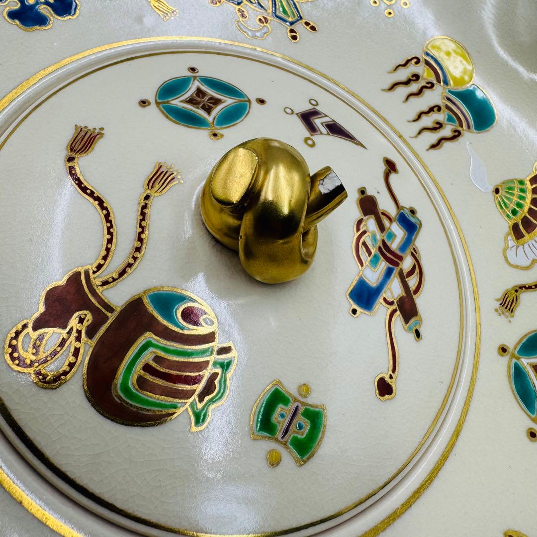 【桂山造　色絵宝蓋　袋形水指　茶道具　共箱】骨董　アンティーク　インテリア