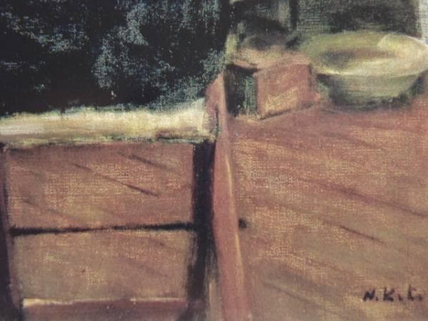 鬼頭　鍋三郎、赤縞の上衣の女、希少な画集より、新品高級額装付