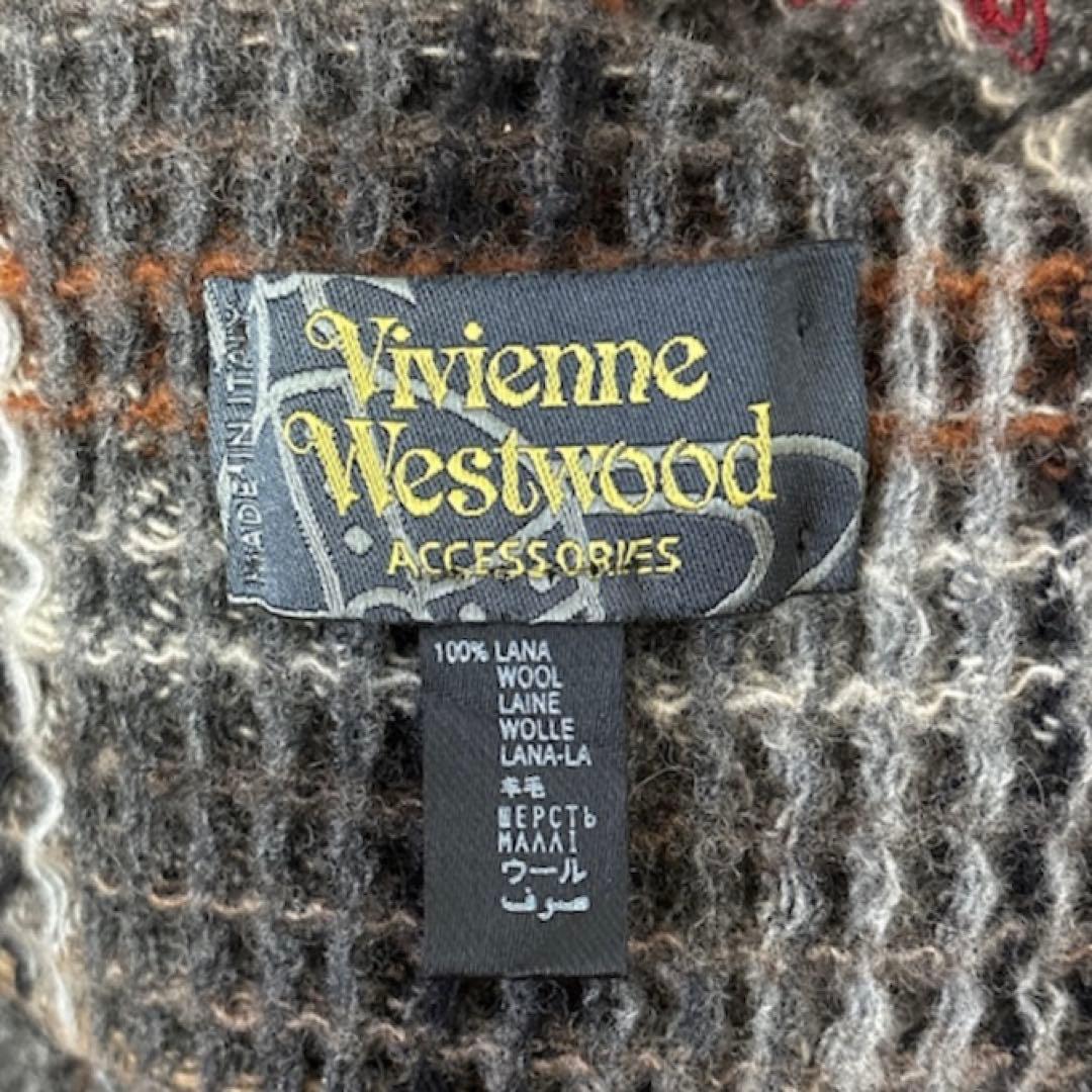 ヴィヴィアンウエストウッド マフラー オーブロゴ刺繍 ワッフル編み ウール 美品