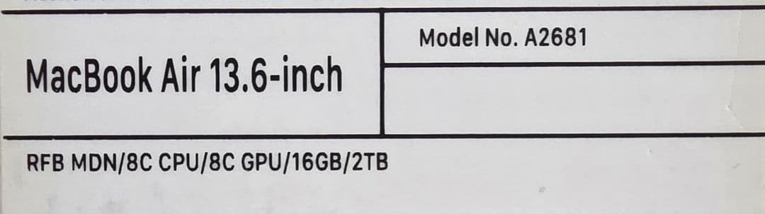 U*様 M2 MacBook Air 13.６インチ　16GB 2TB