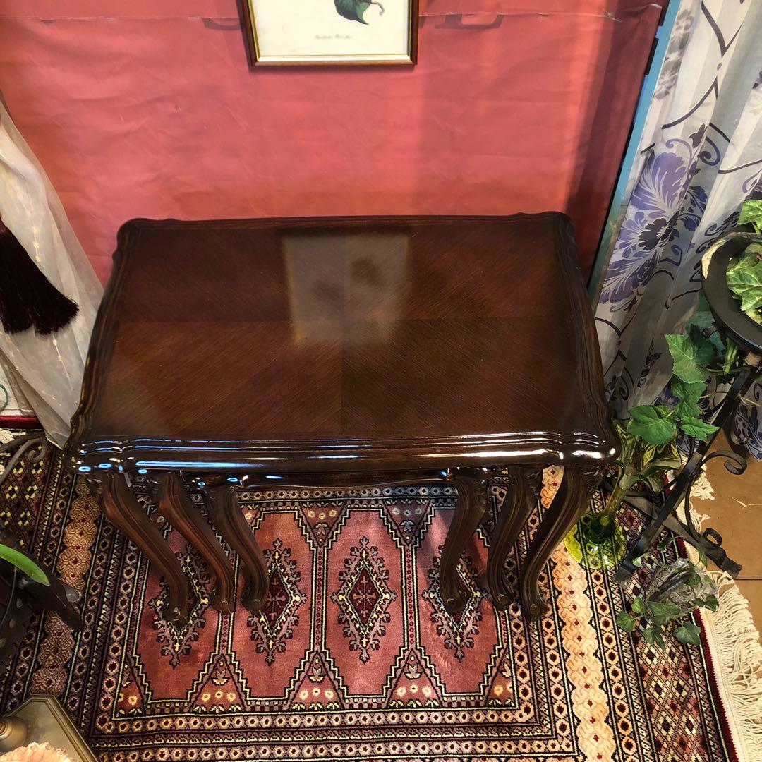 ヴィンテージ ブリティッシュ　アンティーク　３連　猫脚　ネストテーブル