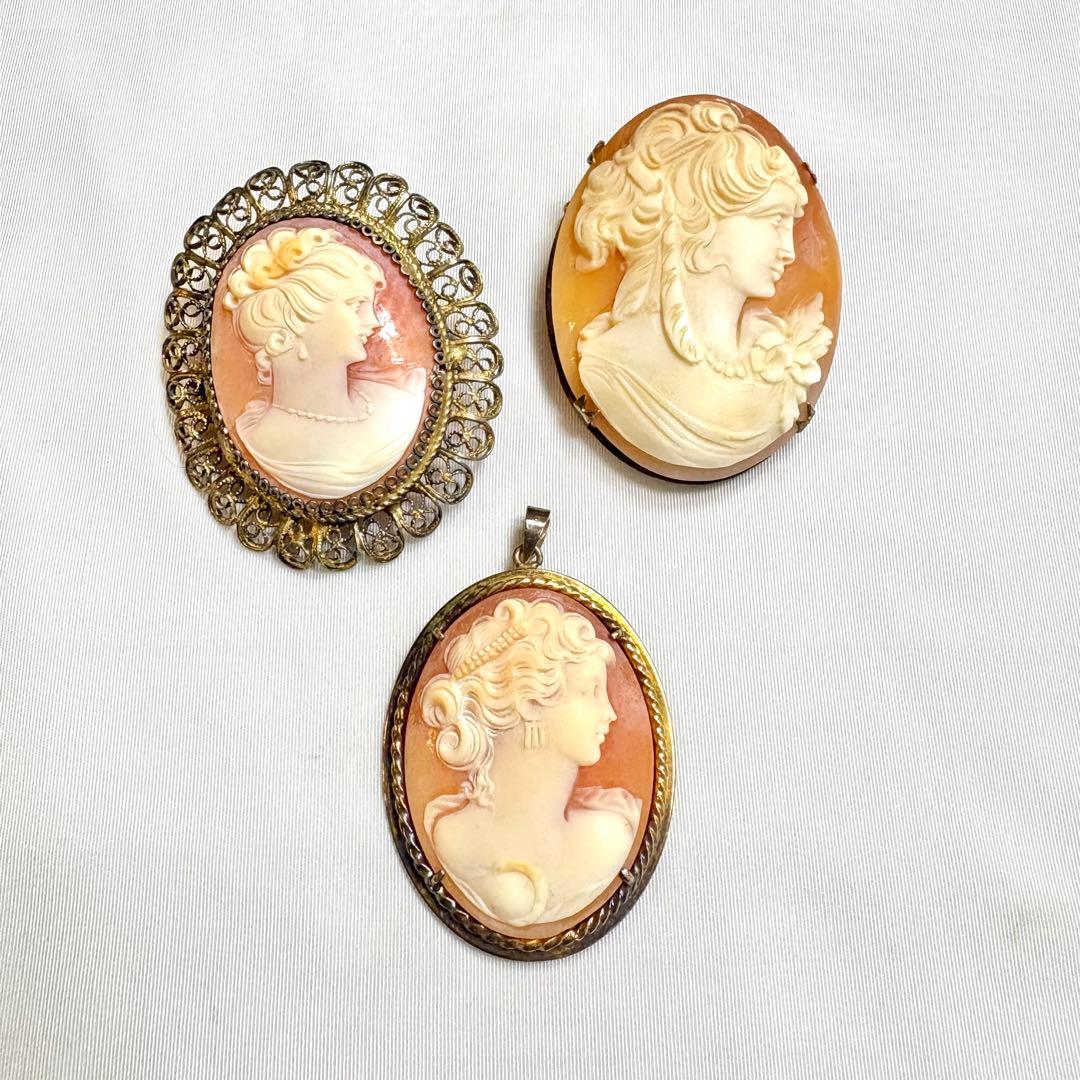18k SILVER カメオブローチ 3点