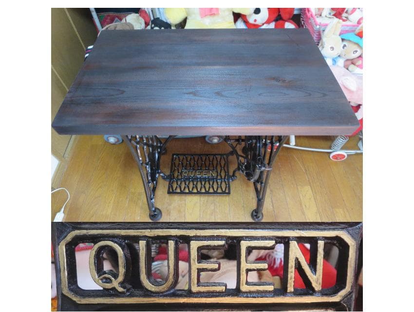 ※アンティーク※ QUEEN足踏みミシン脚のテーブル　アイアン　飾り棚