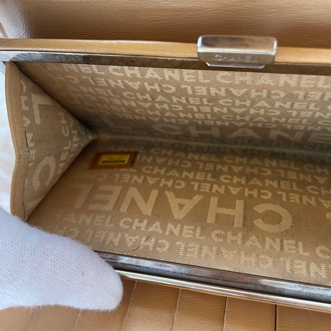 シャネル CHANEL 二つ折り 財布 アイコンライン ピンク がま口 ベージュ