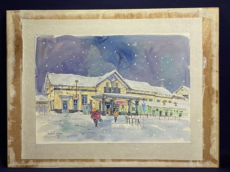 富田利吉郎 原画真作　水彩画　 第九回個展「停車場のある風景」出品作 『弘前駅』