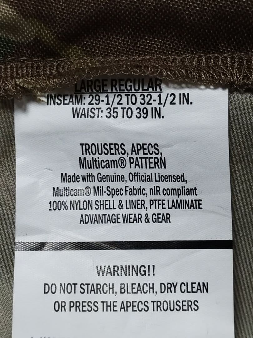 (4982)米軍放出ＡＰＥＣＳトラウザーマルチカム新品未使用　ゴアテックス