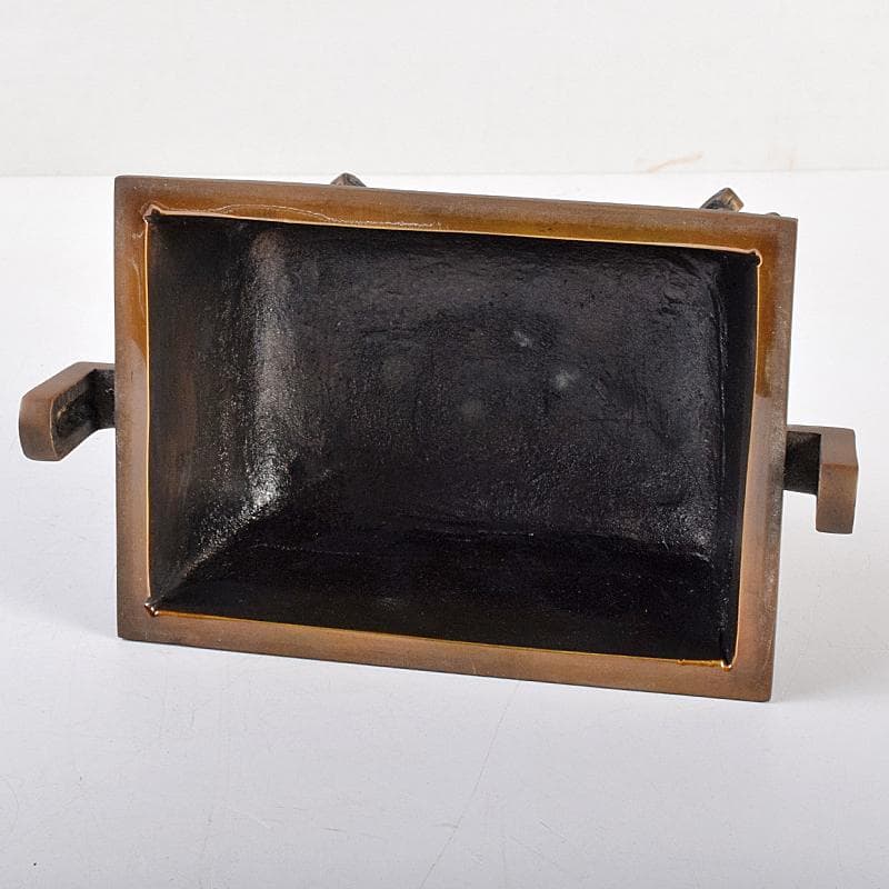 高岡銅器　米田陵山作　鋳銅　獅子摘　四方香炉　鼎　M　R7650