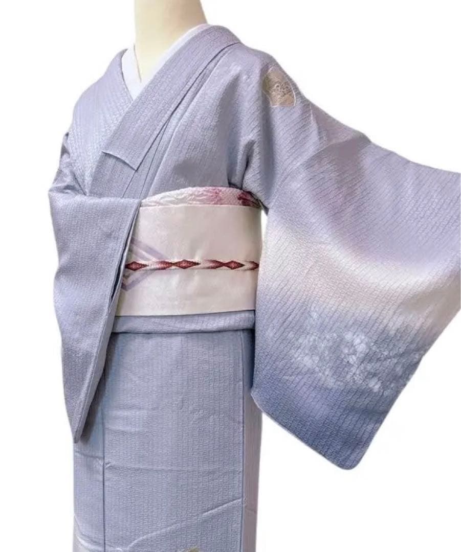 AA8美品　着物 袷 付け下げ刺繍　シワト　薄紫 正絹　暈し　手縫い仕立て　美品