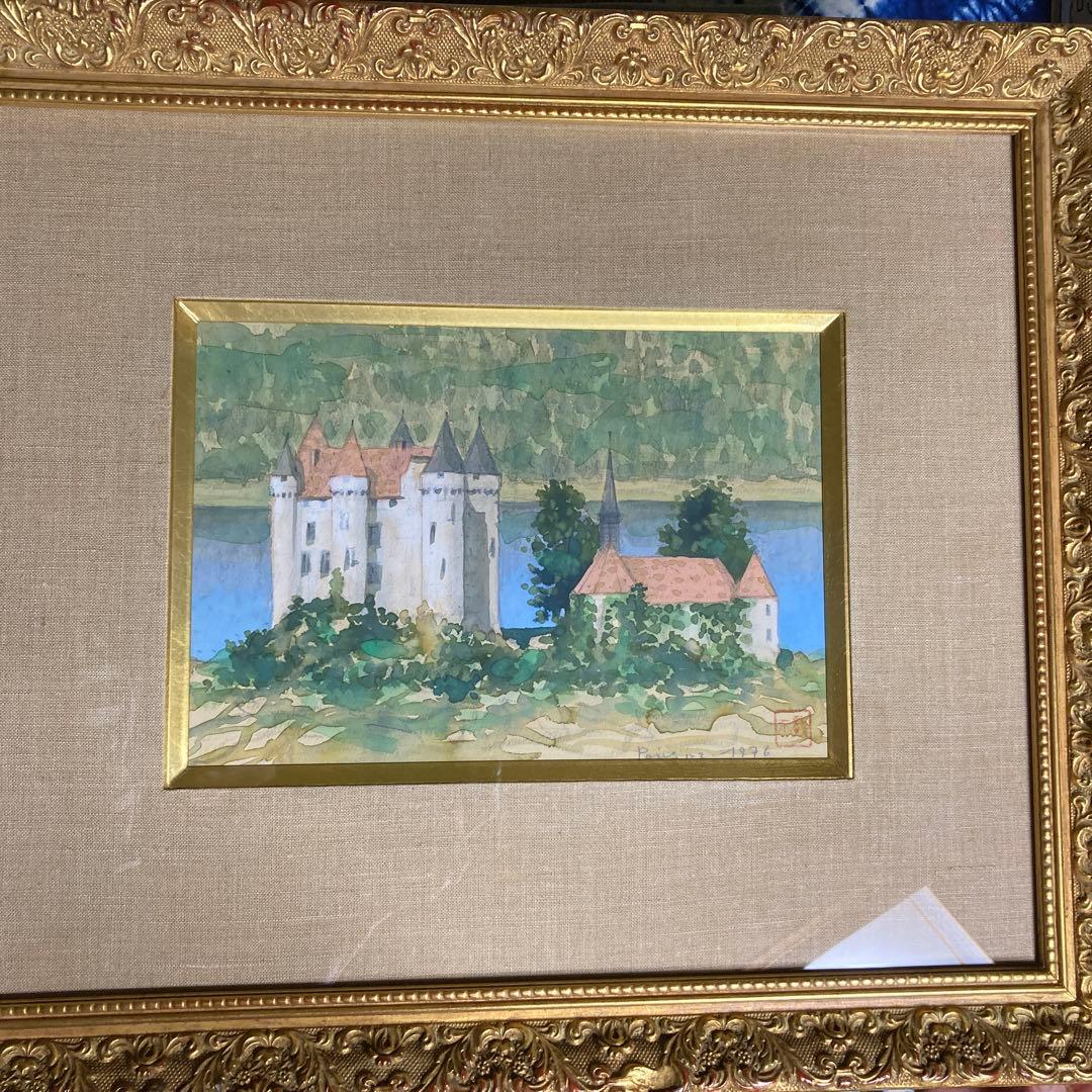 西村龍介先生　湖上の館　水彩