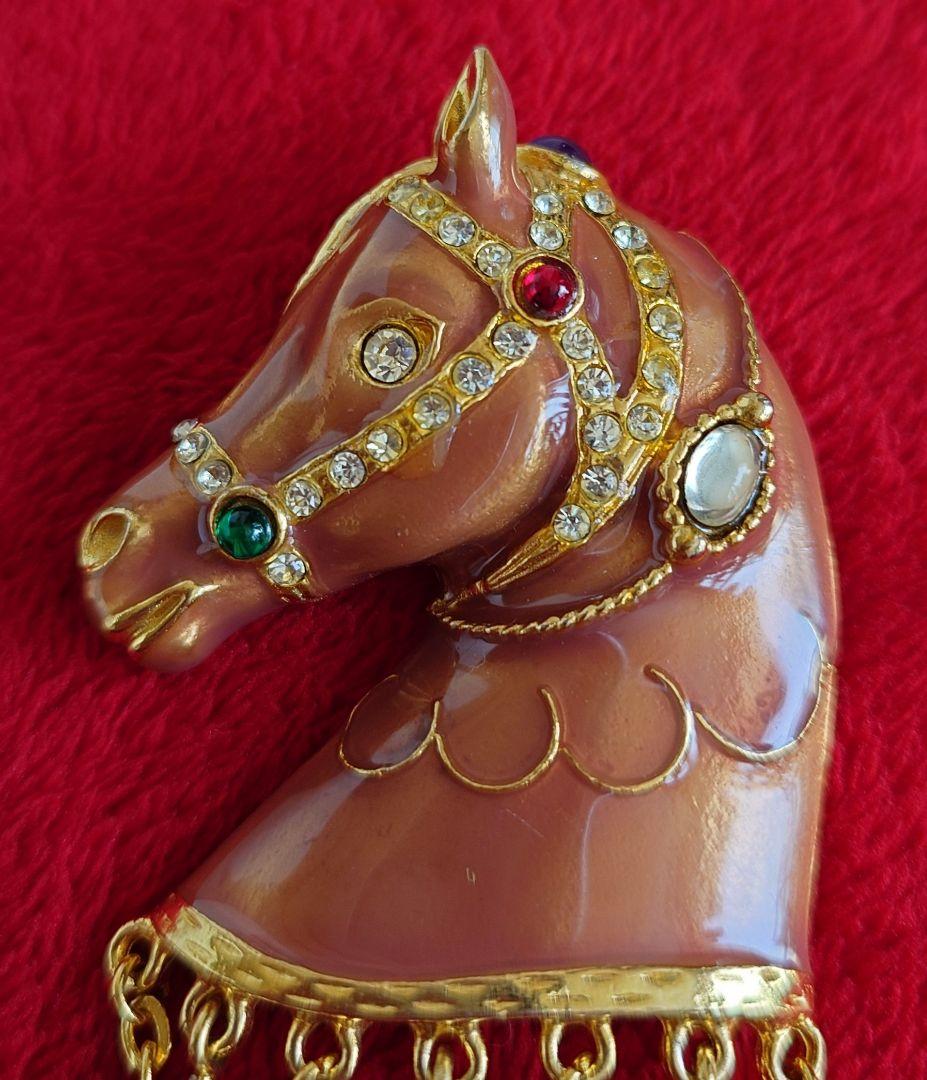 ヴィンテージブローチ 70〜80s 馬 ホースモチーフ 宝石カラー硝子 C72