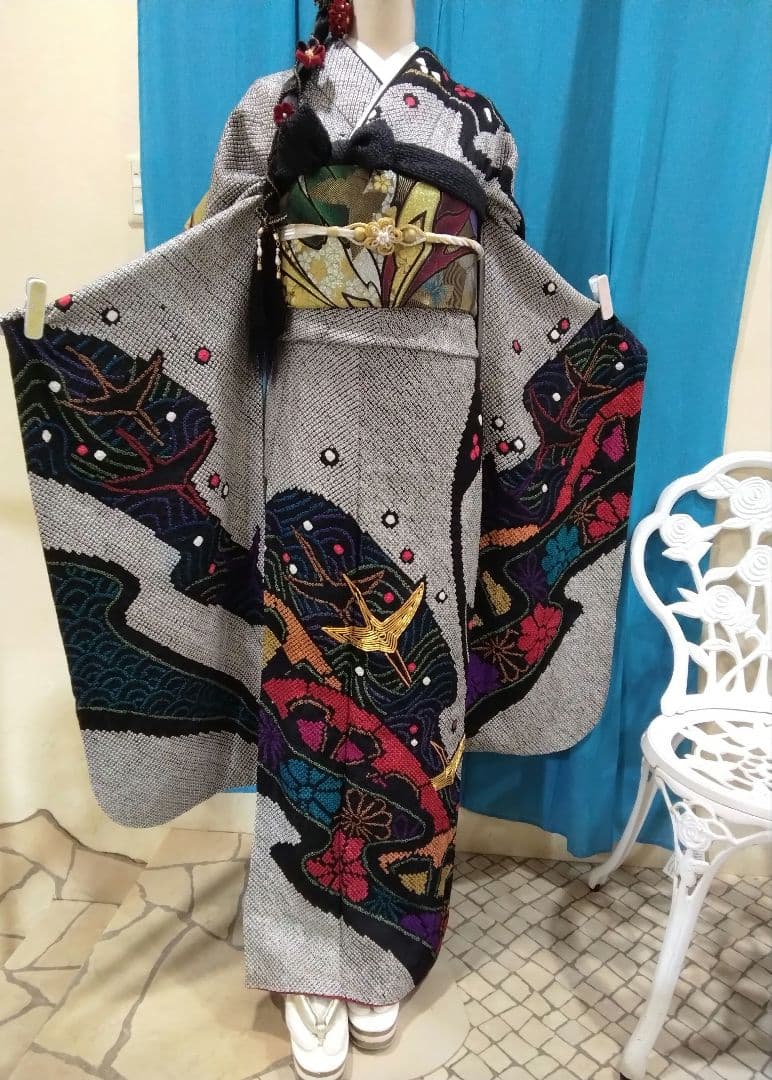 振袖フルセット、正絹総絞り、成人式、重ね衿、帯揚げ帯締め、西陣袋帯、長襦袢