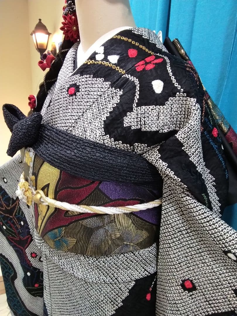 振袖フルセット、正絹総絞り、成人式、重ね衿、帯揚げ帯締め、西陣袋帯、長襦袢