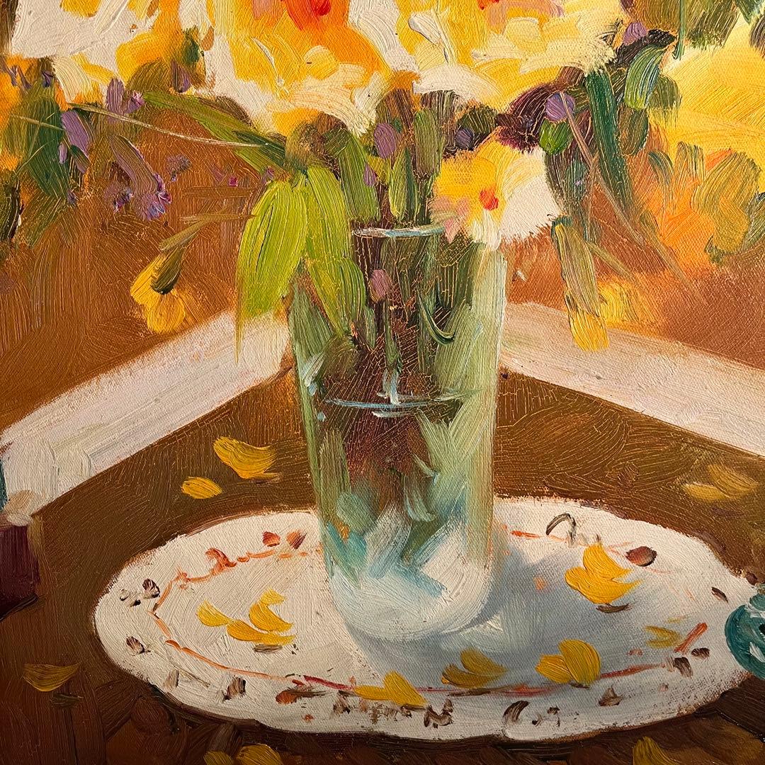 ★特大秀作★手書き油絵 花瓶の花 肉筆絵画 インテリア 油彩画