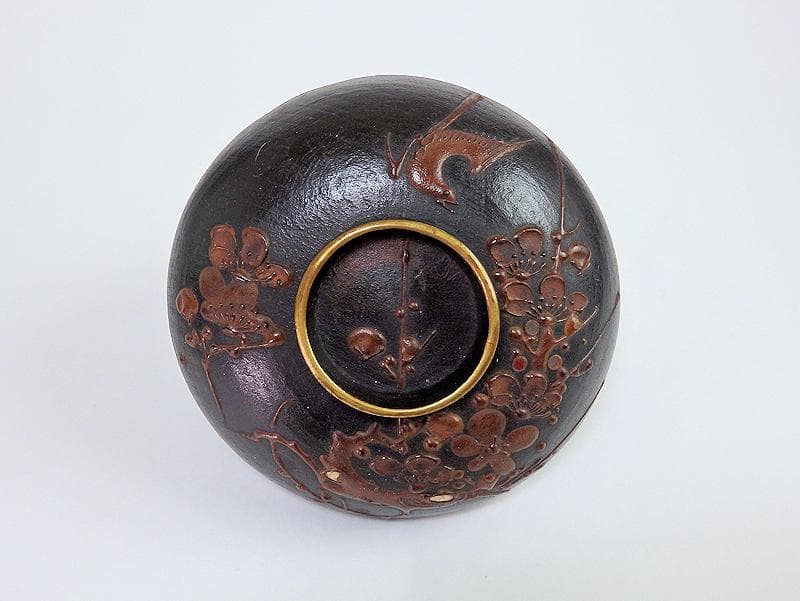 漆螺鈿　梅に鶯の図　吸い物椀　木製品　３客　A-fbnb