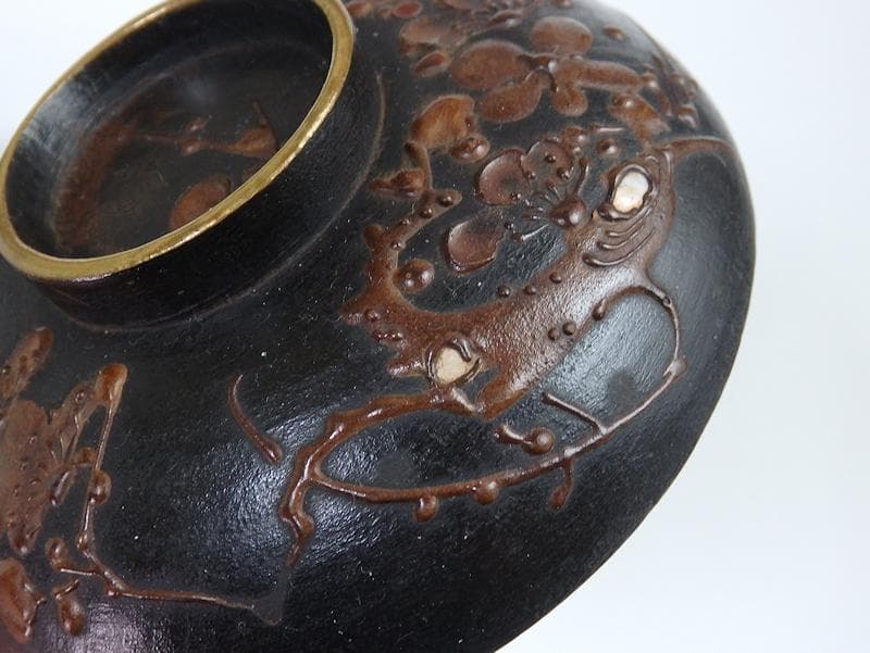 漆螺鈿　梅に鶯の図　吸い物椀　木製品　３客　A-fbnb