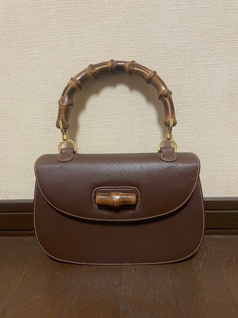 GUCCI グッチ バンブー ハンドバッグ ブラウン レザー 保存袋付き