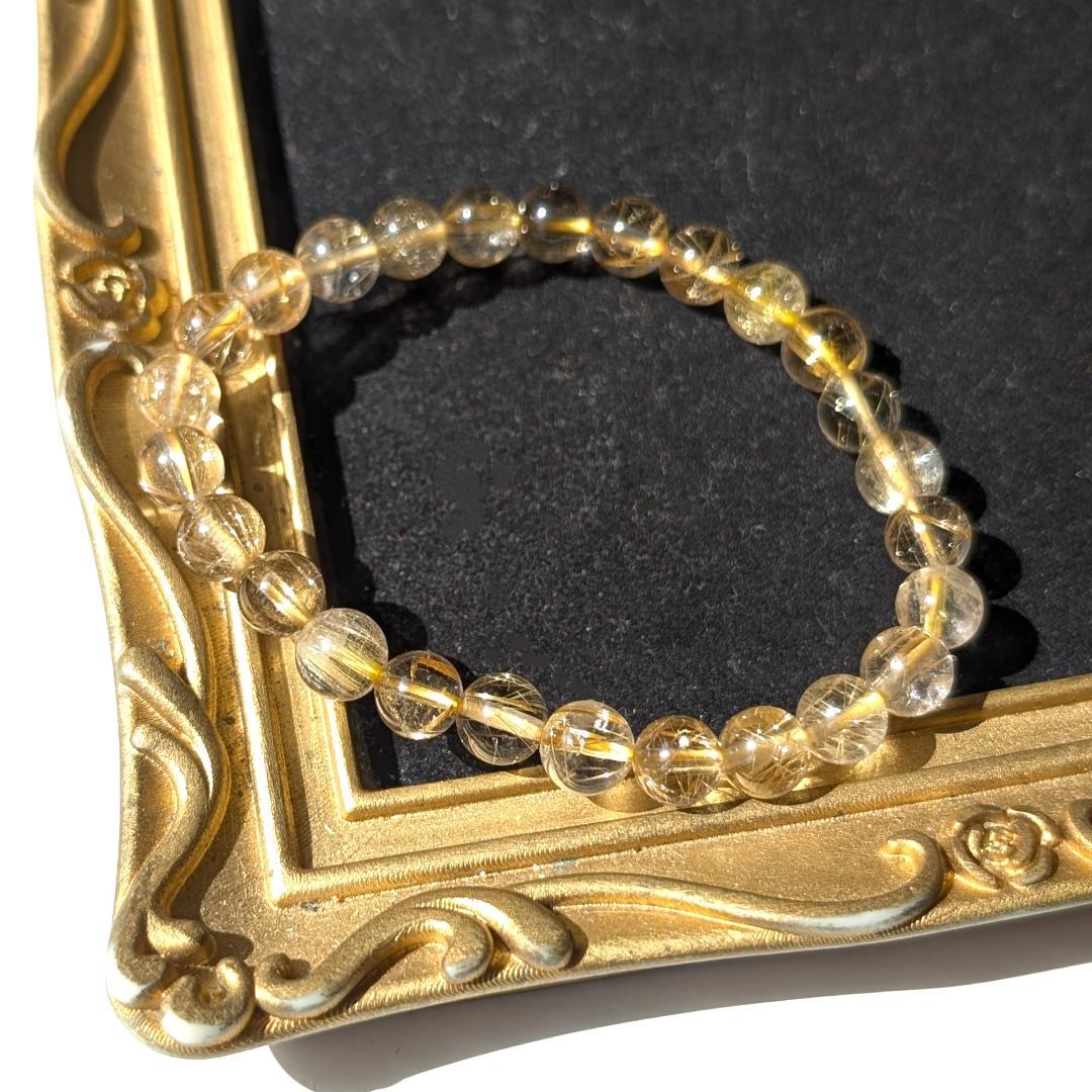 sk　透き通るクォーツと黄金ルチルが美しい 金針水晶ブレスレット 7mm