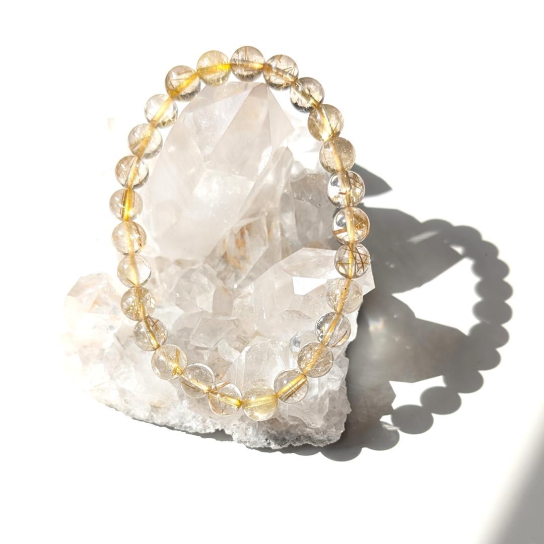sk　透き通るクォーツと黄金ルチルが美しい 金針水晶ブレスレット 7mm