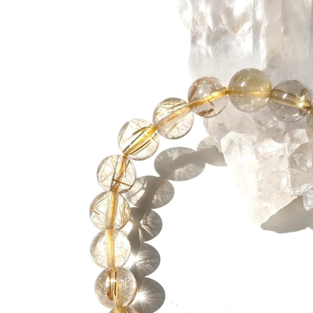sk　透き通るクォーツと黄金ルチルが美しい 金針水晶ブレスレット 7mm
