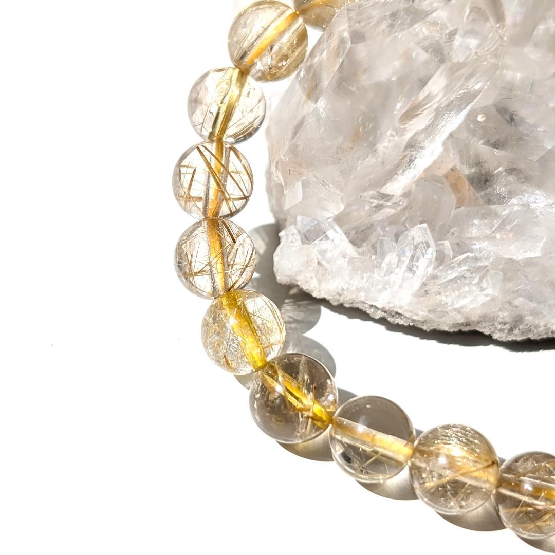 sk　透き通るクォーツと黄金ルチルが美しい 金針水晶ブレスレット 7mm