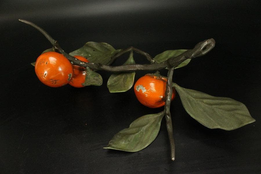 柿 木枝実 野鳥 置物 金属工芸(メ1168)