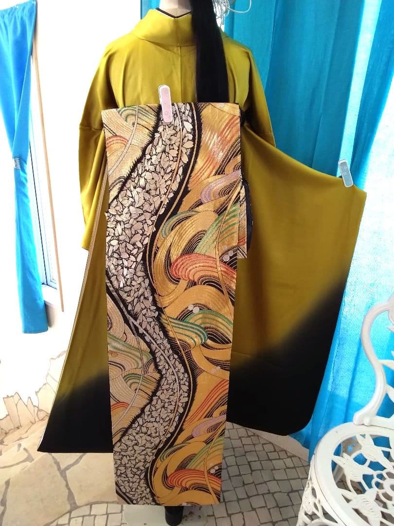 【専用です】正絹振袖成人式、重ね衿、帯揚げ帯締め、西陣袋帯、襦袢、ファー付き