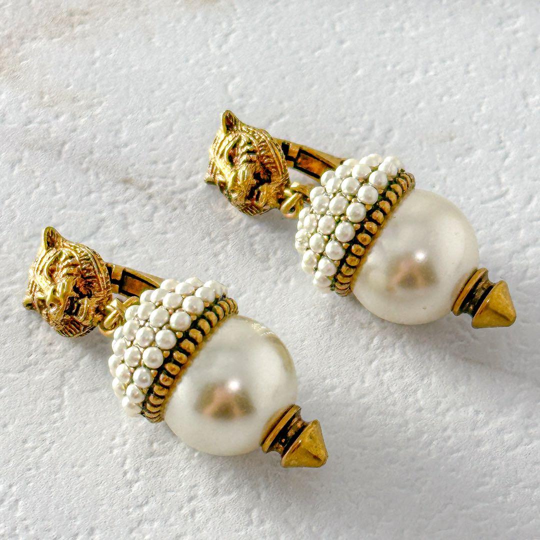 美品　GUCCI　タイガーヘッド　ゴールド　イヤリング　イヤークリップ　グッチ