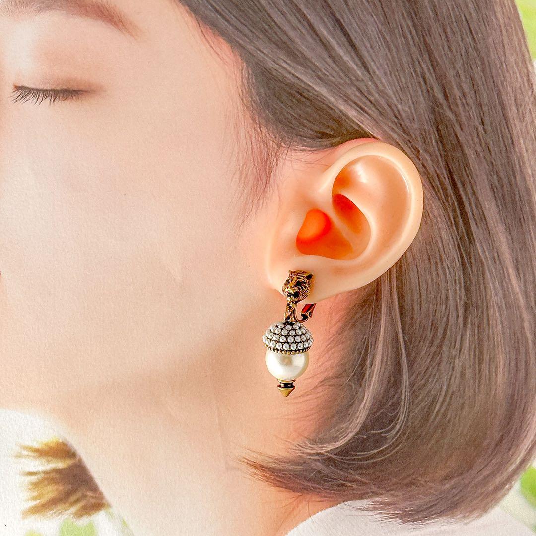 美品　GUCCI　タイガーヘッド　ゴールド　イヤリング　イヤークリップ　グッチ
