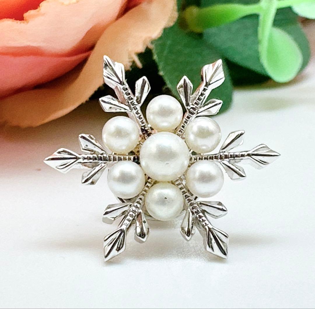 美品✨MIKIMOTO✨パール7珠 ピンブローチ　シルバー　雪の結晶
