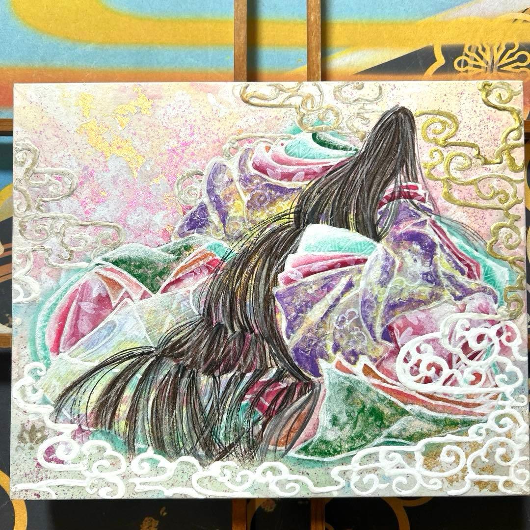 吉祥日本画 「桜敷く夢うつつ」　幸福の童子姫