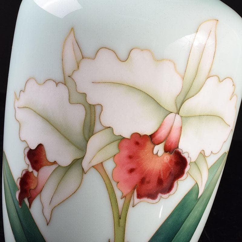 七宝焼　安藤七宝店　花文　花瓶　唐木台　時代箱付　M　R9165