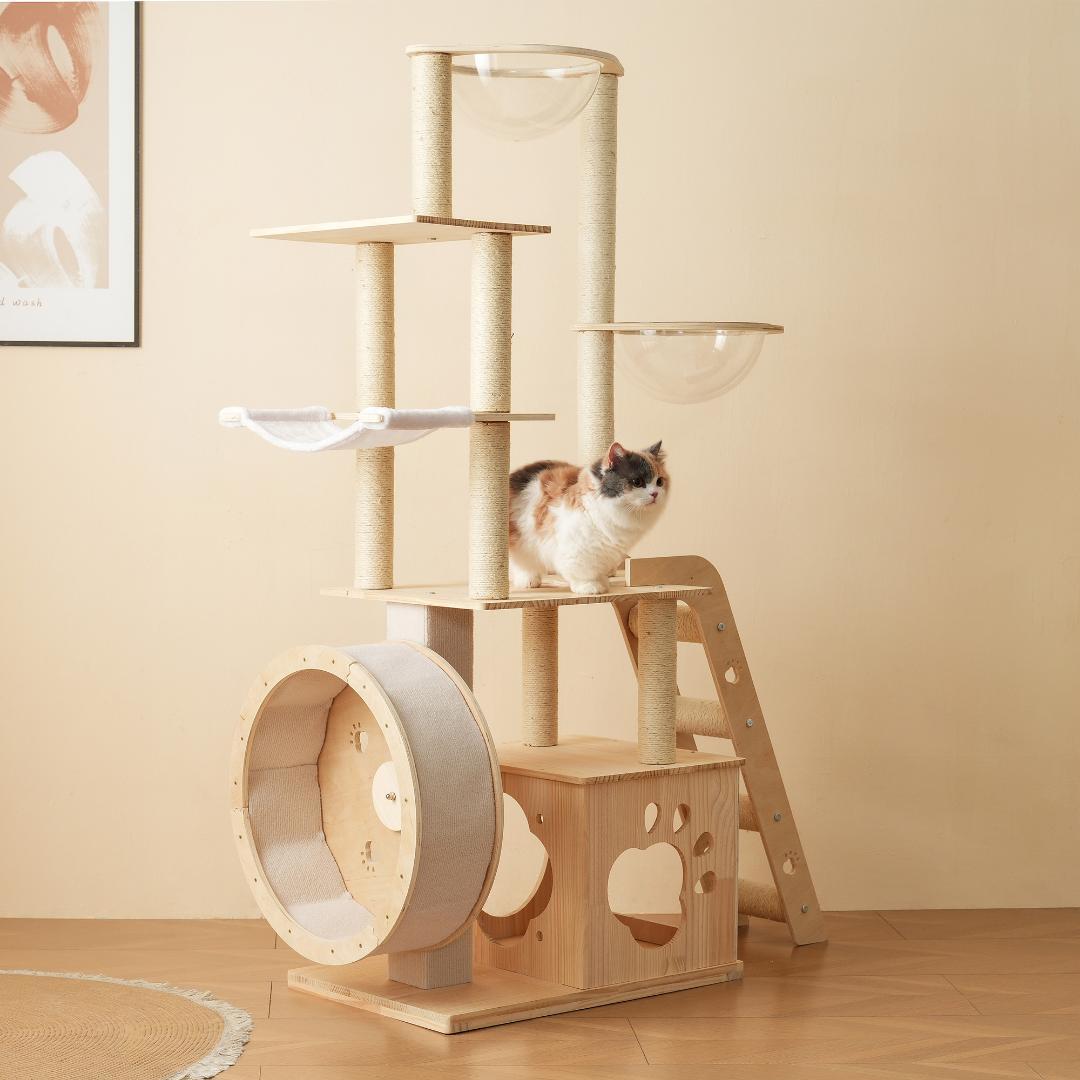 キャットタワー 猫タワー キャットツリー 据え置き 多頭飼い 宇宙船 木製