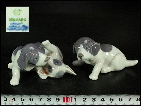 可愛い 遊犬 置物 二件揃い アンティーク(K-A201)