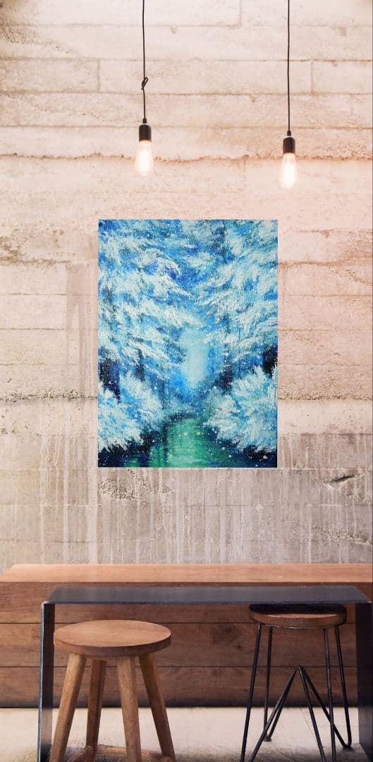 油絵 絵画 【冬の川】