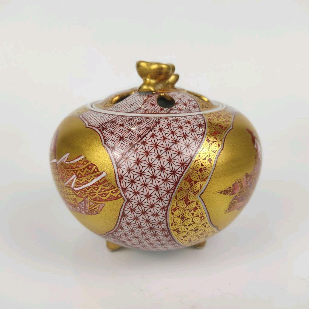 お値下げしました、住田正実作　九谷焼　赤絵小紋　香炉③