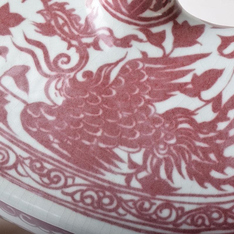 中国　釉里紅　四足水注　扁壷　M　7325C