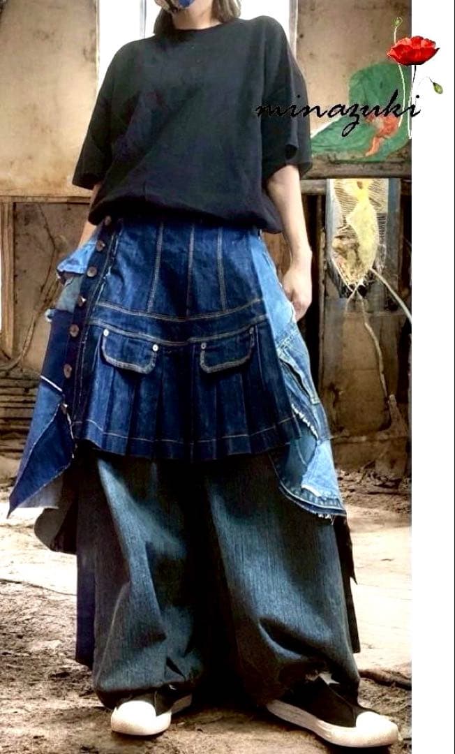 ETOYU！プリーツ巻きスカート☆個性的☆デニムリメイク