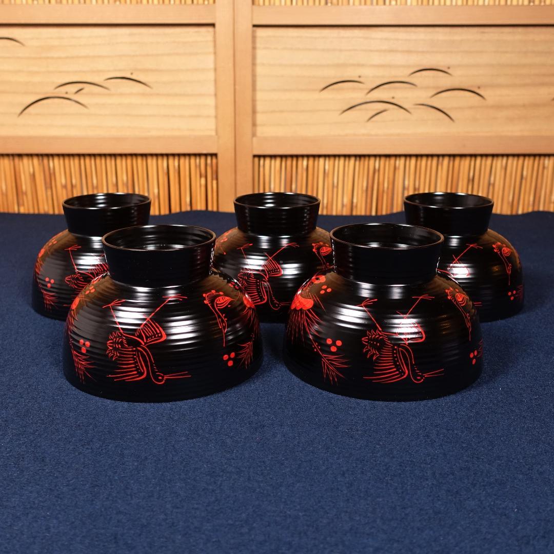 雅な逸品 天然木製 蓬莱山蒔絵 大振 煮物椀 雑煮椀 5客 共箱