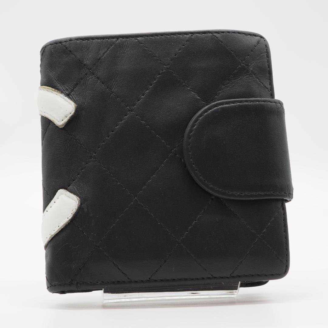 CHANEL シャネル カンボンライン 二つ折り財布 がま口 黒×ピンク