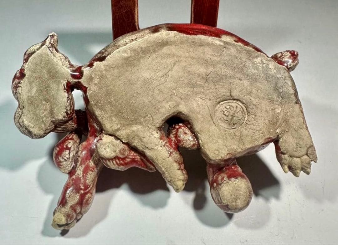 楽吉左衛門十二代 弘入造　赤獅子香炉 ／共箱／ 表千家十二代 惺斎　極め