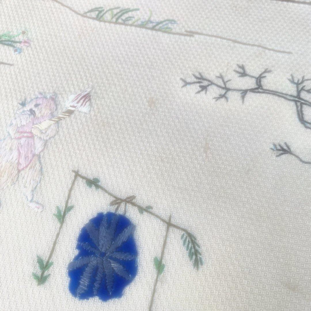 刺繍の動物　鳥獣戯画　風炉先屏風　茶道具