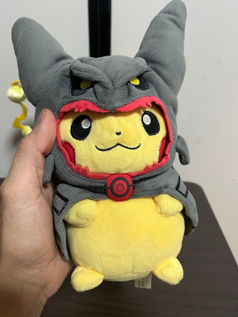 メガレックウザのポンチョを着たピカチュウ　黒いレックウザポンチョを着たピカチュウ